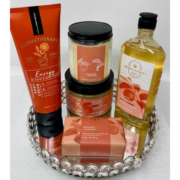 BBW Aromatherapy ENERGY Orange Ginger 5-Pc Bundle Cream + Scrub + Candle + More - Picture 3 of 3